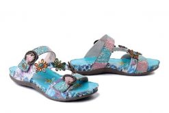 LAURA VITA 0007956 Liloo 41 turquoise, klapki damskie. Niebieskie klapki damskie Laura Vita, bez wzorów, ze skóry, bez obcasa. Za 331.41 zł.