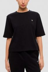 GUESS Czarny bawełniany t-shirt damski Colette Boxy, Rozmiar L. Czarne t-shirty damskie Guess, l, z aplikacjami, z bawełny, bez kołnierzyka. Za 189.99 zł.