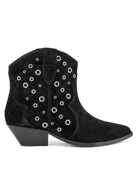 Badura Kowbojki ORCHID-V365-C-191-1 Czarny. Czarne botki damskie Badura, ze skóry, bez obcasa, na słupku, bez zapięcia. Za 399.99 zł.