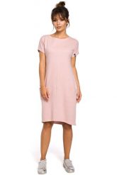 Dresowa Pudrowa Sukienka Mini z Kieszeniami w Szwach. Czerwone sukienki damskie MOE, l, bez wzorów, z bawełny, bez kołnierzyka, bez ramiączek, mini. Za 239.90 zł.