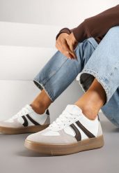 Biało-Brązowe Sneakersy Klasyczne Tenisówki Setinora. Białe trampki i tenisówki damskie Renee, bez wzorów, z jeansu. Za 79.99 zł.