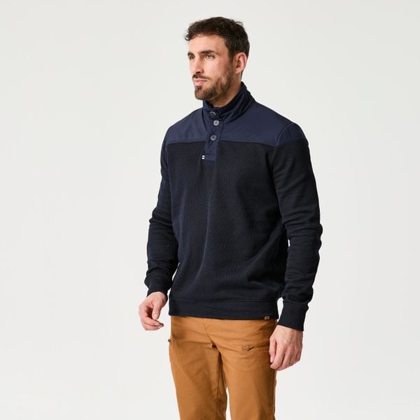 Sweter marynarski męski Decathlon 100. Niebieskie kardigany męskie TRIBORD, l, bez wzorów, z bawełny, eleganckie, bez kołnierzyka. Za 119.99 zł.