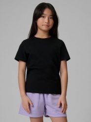 4F T-shirt regular gładki dziewczęcy - czarny 140 (9-10 lat). Czarne koszulki dziewczęce 4f, bez wzorów, z bawełny, bez ramiączek. Za 29.99 zł.