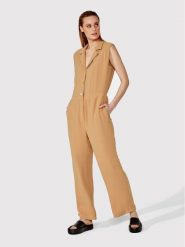 Simple Kombinezon KMD002 Brązowy Regular Fit. Brązowe kombinezony damskie Simple, bez wzorów, z syntetyku, bez kołnierzyka, bez ramiączek. Za 599.99 zł.