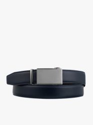 Granatowy pasek ze skóry licowej. Niebieskie paski męskie Brawo sp. z o.o., bez wzorów, ze skóry, eleganckie. Za 129.99 zł.