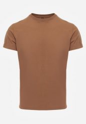 Brązowa Gładka Koszulka T-shirt z Bawełny o Prostym Kroju Sarusa. Brązowe t-shirty męskie Born2be, l, bez wzorów, z bawełny, bez kołnierzyka. Za 49.99 zł.