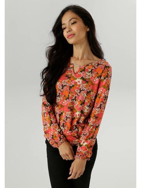 Aniston Bluzka w kolorze pomarańczowo-czarnym rozmiar: 42. Pomarańczowe bluzki damskie Aniston, bez wzorów, bez kołnierzyka, bez ramiączek. Za 65.95 zł.