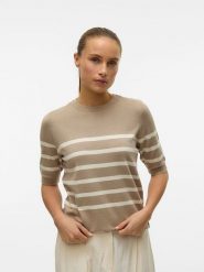 Vero Moda Sweter w kolorze beżowo-kremowym rozmiar: L. Brązowe swetry klasyczne damskie Vero Moda, l, ze splotem, bez kołnierzyka. Za 92.21 zł.