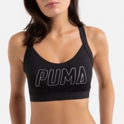 Biustonosz damski Puma train. Czarne biustonosze sportowe damskie Puma, bez wzorów. Za 49.90 zł.