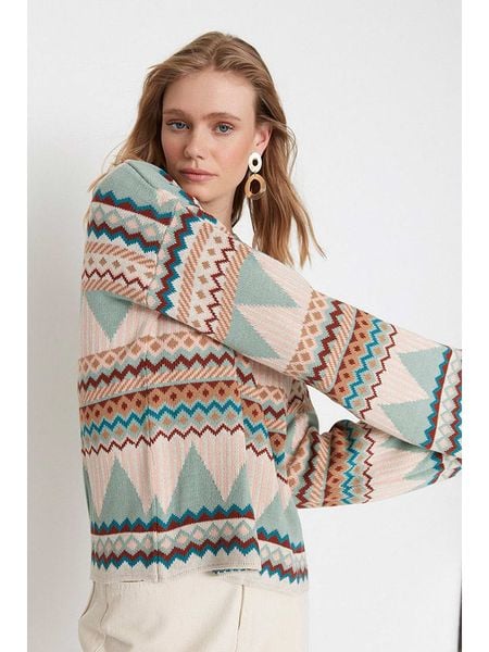 Trendyol Sweter w kolorze beżowym ze wzorem rozmiar: L. Brązowe swetry klasyczne damskie Trendyol, l, bez kołnierzyka. Za 109.52 zł.