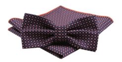 Męska Mucha z Poszetką w Zestawie - Alties - Groszki na Granatowym Tle. Niebieskie krawaty i muchy męskie Alties, bez wzorów, eleganckie. Za 54.00 zł.