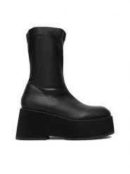 DeeZee Botki W3LH164802 Czarny. Czarne botki damskie DeeZee, z materiału, bez obcasa, na płaskiej podeszwie, bez zapięcia. Za 219.99 zł.