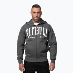 Bluza męska Pitbull Norton Hooded Zip. Szare bluzy sportowe męskie PITBULL, bez wzorów, z bawełny, sportowe, bez kołnierzyka, bez ramiączek. Za 239.99 zł.