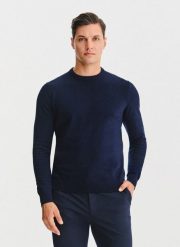 PAKO LORENTE – Granatowy bawełniany sweter z kaszmirem. Niebieskie swetry męskie Pako Lorente, na jesień, m, bez wzorów, z bawełny, bez kołnierzyka. Za 199.99 zł.