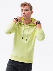 Bluza męska z kapturem BASIC - limonkowa V8 OM-SSBN-0120 - XL. Żółte bluzy z kapturem męskie Ombre Clothing, l, z bawełny. Za 34.79 zł.