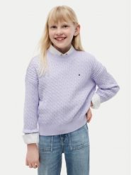 Tommy Hilfiger Sweter KG0KG08848 Fioletowy jasny Regular Fit. Fioletowe swetry dziewczęce Tommy Hilfiger, bez wzorów, z bawełny, bez kołnierzyka. Za 329.99 zł.