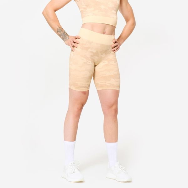 Spodenki fitness damskie Domyos. Brązowe spodenki sportowe damskie DOMYOS, bez wzorów, z elastanu, sportowe. W wyprzedaży za 59.99 zł.