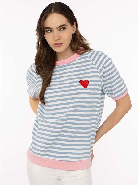 Zwillingsherz Koszulka "Stripes & Heart" w kolorze błękitnym rozmiar: onesize. Niebieskie bluzki damskie Zwillingsherz, bez wzorów, bez kołnierzyka, bez ramiączek. Za 174.95 zł.