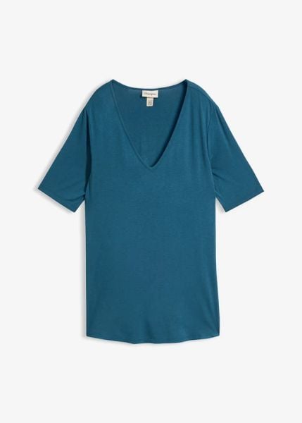 Długa koszulka z miękkiej wiskozy. Brązowe bluzki damskie bonprix, bez wzorów, z wiskozy, bez kołnierzyka, bez ramiączek. Za 34.99 zł.
