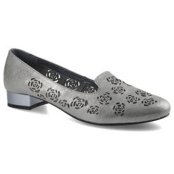 Srebrne Baleriny Exquisite Damskie Stylowe Obuwie. Szare baleriny damskie EXQUISITE, w ażurowe wzory, ze skóry, bez obcasa, na obcasie. Za 159.00 zł.