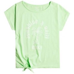 Koszulka turystyczna dla dzieci Roxy Pura Playa. Zielone koszulki dziewczęce Roxy, bez wzorów, z bawełny, bez ramiączek. W wyprzedaży za 59.00 zł.