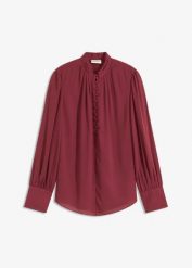 Bluzka tunikowa z szyfonu. Czerwone bluzki damskie bonprix, bez wzorów, z szyfonu, eleganckie, bez kołnierzyka, bez ramiączek. Za 129.99 zł.