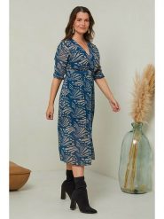 Curvy Lady Sukienka w kolorze niebiesko-beżowym rozmiar: 48/50. Brązowe sukienki damskie Curvy Lady, bez wzorów, z tkaniny, klasyczne, bez kołnierzyka, bez ramiączek, midi. Za 144.58 zł.