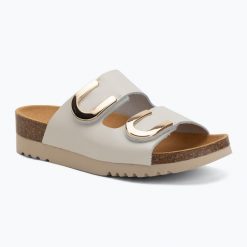 Klapki damskie Scholl Montery 2 Straps Ad Med. Białe klapki damskie Scholl, bez wzorów, z materiału, bez obcasa. Za 349.99 zł.