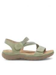 Rieker Sandały 64870-52 Zielony. Zielone sandały damskie Rieker, bez wzorów, z materiału, bez obcasa, na płaskiej podeszwie. Za 319.99 zł.