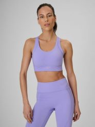4F Biustonosz treningowy z wysokim wsparciem damski - fioletowy XL. Fioletowe biustonosze sportowe damskie 4f, bez wzorów, z gumy. Za 179.99 zł.