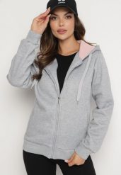 Szara Rozpinana Bluza z Bawełną i Kontrastowym Kapturem Arkiara. Szare bluzy z kapturem damskie Born2be, s, z bawełny. Za 39.99 zł.