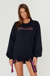 JUST CAVALLI Czarna bluza R LOGO CRYSTAL. Czarne bluzy bez kaptura damskie Just Cavalli, s. W wyprzedaży za 599.99 zł.