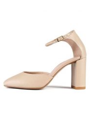 Loft37 Skórzane czółenka w kolorze beżowym z paskiem rozmiar: 38. Brązowe czółenka damskie loft37, bez wzorów, bez obcasa. Za 304.99 zł.