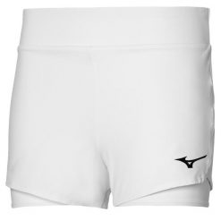 Spodenki tenisowe damskie Mizuno Flex Short. Białe szorty damskie Mizuno, bez wzorów, sportowe. W wyprzedaży za 76.99 zł.