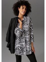 Aniston Bluzka w kolorze czarno-białym rozmiar: 40. Białe bluzki damskie Aniston, bez wzorów, z wiskozy, bez kołnierzyka, bez ramiączek. Za 79.40 zł.