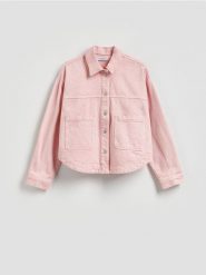 Jeansowa kurtka - różowy. Czerwone kurtki damskie Reserved, l, bez wzorów, z bawełny, bez kaptura. Za 129.99 zł.