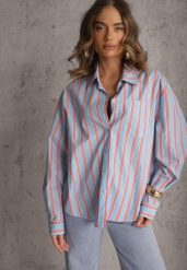 Niebieska Koszula z Bawełny Oversize w Pionowe Paski Telaria. Niebieskie koszule damskie Renee, l, bez wzorów, z bawełny, bez kołnierzyka, bez ramiączek. Za 139.99 zł.