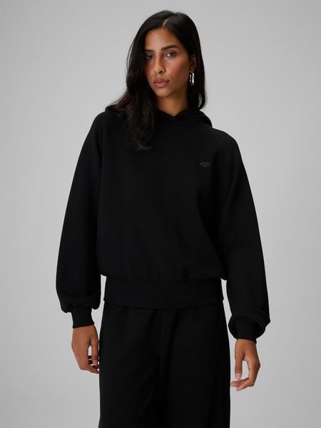4F Bluza dresowa regular z kapturem damska - czarna M. Czarne bluzy sportowe damskie 4f, m, bez wzorów, z dresówki, bez ramiączek, z kapturem. Za 169.99 zł.