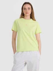 4F T-shirt oversize z nadrukiem damski - żółty XS. Żółte t-shirty damskie 4f, l, bez wzorów, z bawełny, bez kołnierzyka. W wyprzedaży za 49.99 zł.