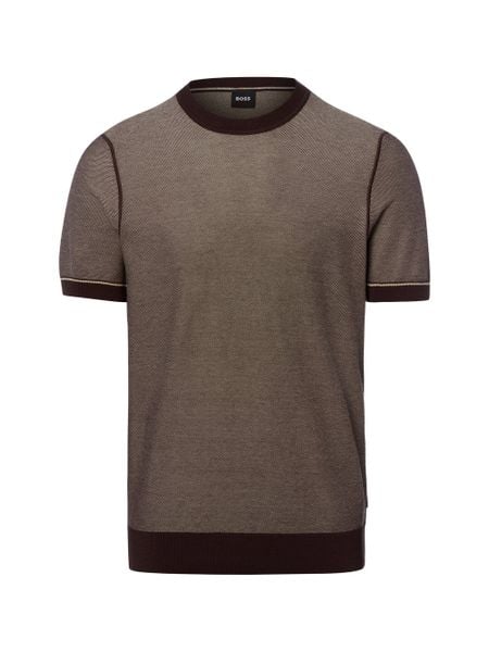 BOSS sweter z krótkim rękawem Mężczyźni Bawełna brązowy, L. Brązowe swetry męskie Boss, l, bez wzorów, z bawełny, bez kołnierzyka. Za 479.95 zł.