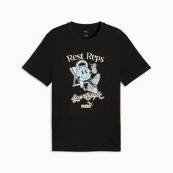 Koszulka sportowa męska Puma GRAPHIC QUOTE 69349401. Czarne t-shirty sportowe męskie Puma, l, z bawełny, bez ramiączek, trekkingowe. Za 100.81 zł.