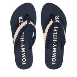 Japonki Tommy Hilfiger. Niebieskie klapki damskie Tommy Hilfiger, bez wzorów, bez obcasa. Za 169.99 zł.