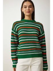 Happiness Istanbul Sweter w kolorze zielono-biało-pomarańczowym rozmiar: onesize. Białe swetry klasyczne damskie Happiness Istanbul, ze splotem, bez kołnierzyka. Za 52.99 zł.