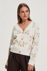 Kardigan beżowy. Brązowe kardigany damskie MOODO, xs, bez wzorów, z poliamidu. Za 149.99 zł.