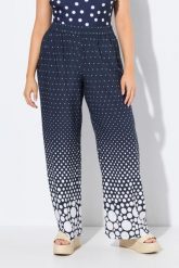 Damskie Spodnie palazzo kropki szeroka prosta nogawka elastyczny pas. Niebieskie spodnie materiałowe damskie Ulla Popken, bez wzorów, z materiału, plus size. Za 206.99 zł.