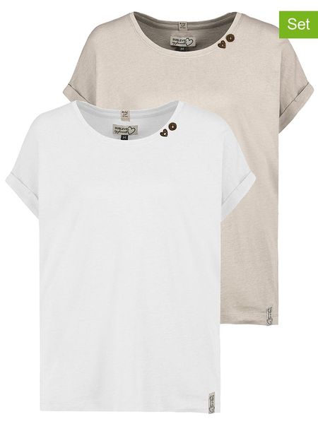 Sublevel Koszulki (2 szt.) w kolorze białym i kremowym rozmiar: XL. Białe t-shirty damskie Sublevel, xl, bez wzorów, z bawełny, bez kołnierzyka. Za 104.89 zł.