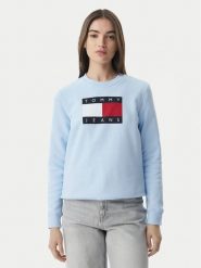 Tommy Jeans Bluza Flag DW0DW22564 Niebieski jasny Regular Fit. Niebieskie bluzy bez kaptura damskie Tommy Jeans, xl, z bawełny. Za 409.99 zł.