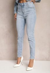 Jasnoniebieskie Jeansy Skinny z Subtelnymi Przetarciami i Przeszyciami na Kieszeniach Lenari. Niebieskie jeansy damskie Renee. Za 89.99 zł.