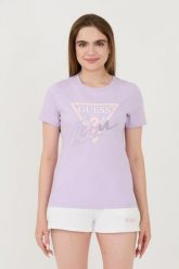 GUESS Lawendowy t-shirt Icon Tee. Fioletowe t-shirty damskie Guess, s, z aplikacjami, bez kołnierzyka. W wyprzedaży za 184.99 zł.