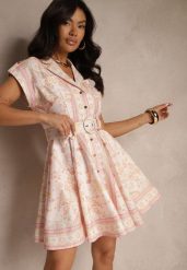Różowa Koszulowa Sukienka z Wiskozy z Paskiem z Klamrą Nitalana. Czerwone sukienki damskie Renee, na co dzień, l, bez wzorów, z materiału, eleganckie, bez kołnierzyka, bez ramiączek, mini, koszulowe. W wyprzedaży za 181.99 zł.